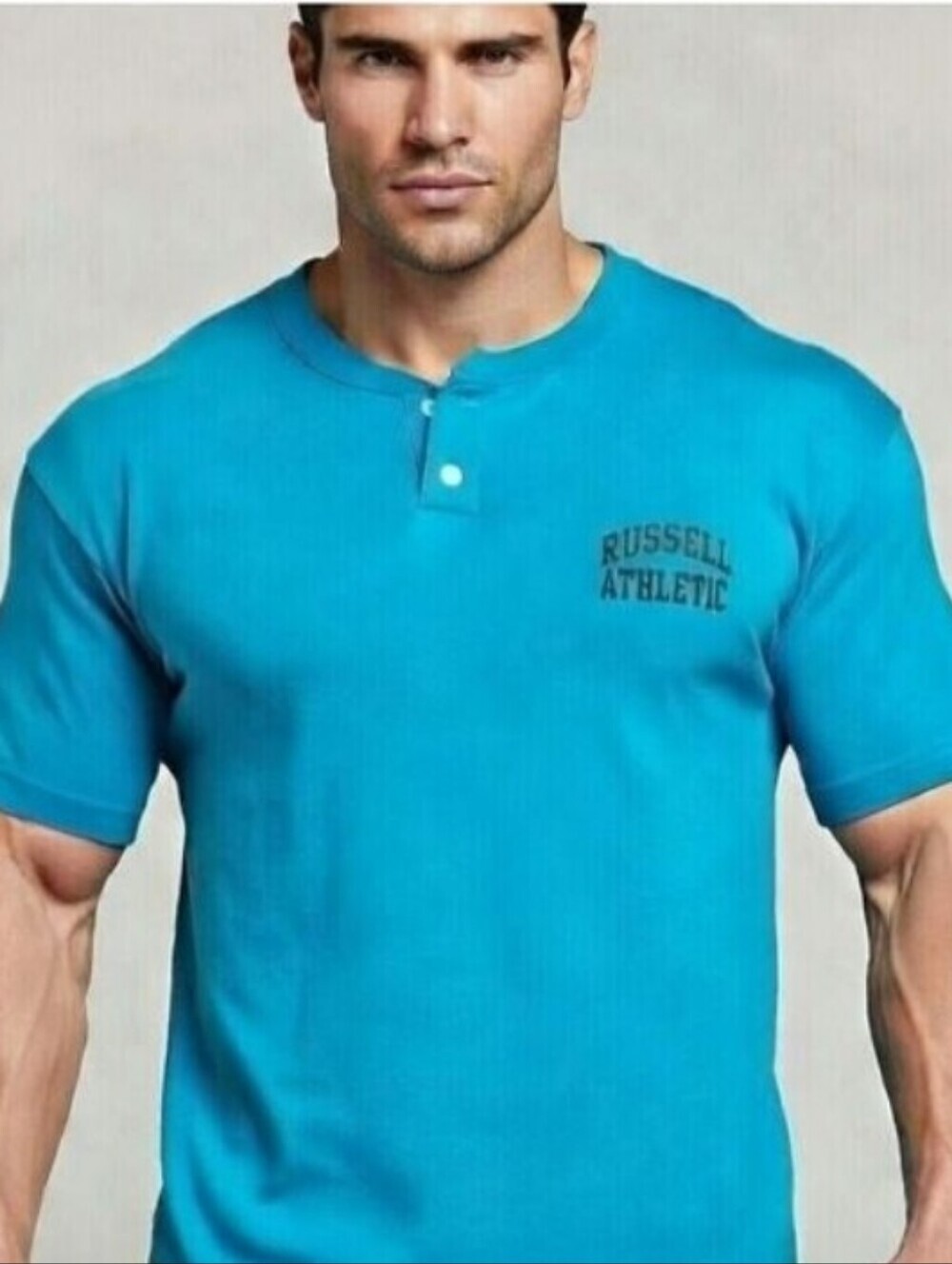 Russell Athletic Men's Short Sleeve Henley T Shirt Teal Turquoise Blue Size 2X